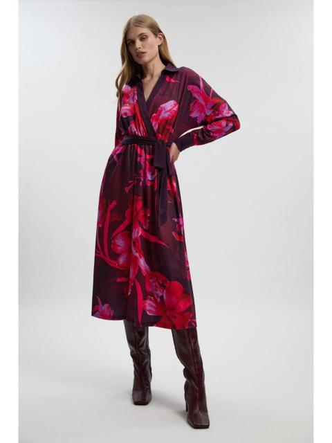 KAREN MILLEN Floral Print Crepe Tie Waist Maxi Dress