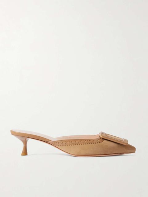 Viv In The City 45 buckled perforated leather-trimmed suede mules Tan
