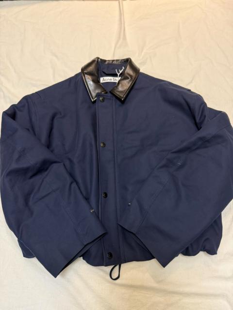 Acne Studios Acne Studios 25FW Navy Blue Leather Collar Bomber Jacket