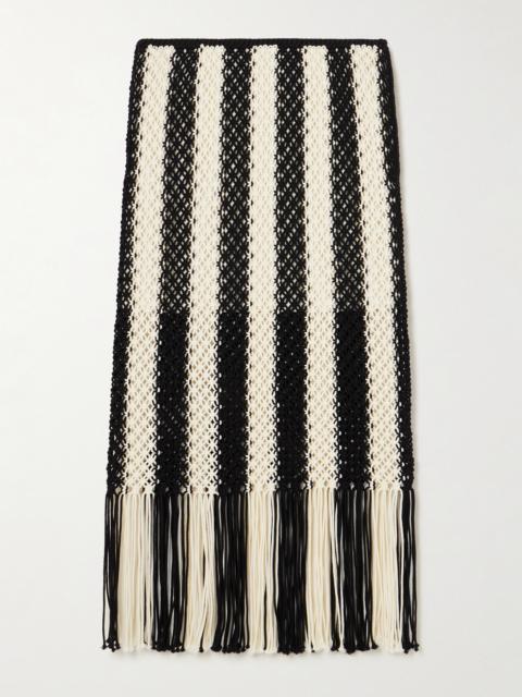 Zimmermann Wanderlust Fringed Striped Macramé Cotton Maxi Skirt