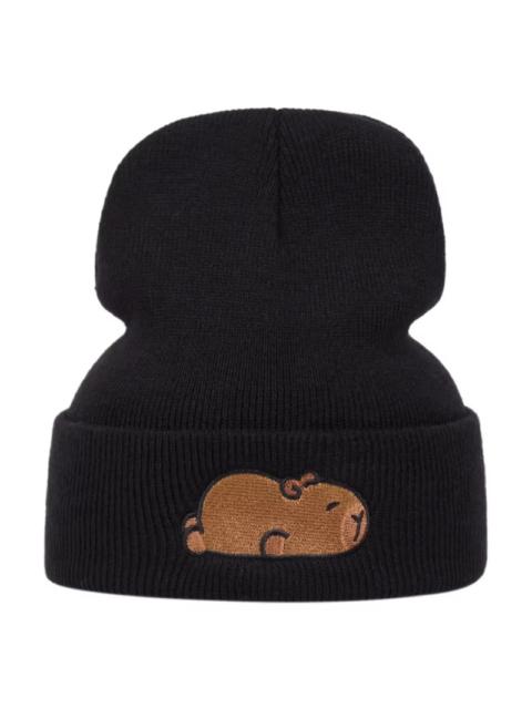 Other Designers Y2K Anime Capybara Black Beanies Winter Warm Hat Cute Embroidery Cap Adult Kid