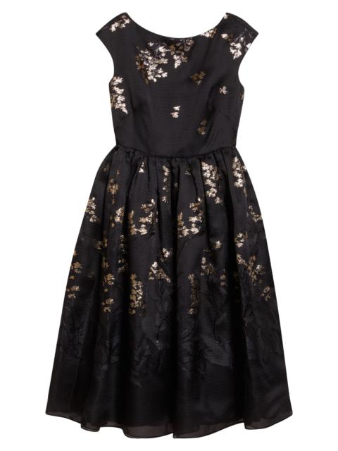 Erdem Erdem Floral Brocade Cap Sleeve Midi Dress in Black at Nordstrom