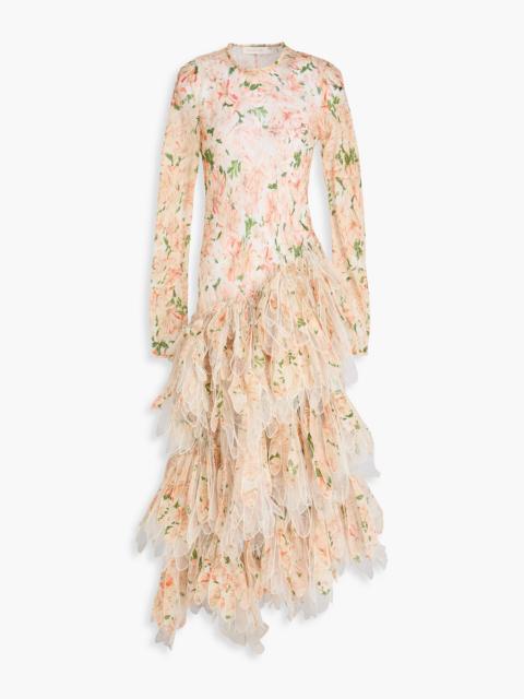 Zimmermann Tiered floral-print linen and silk-blend gauze midi dress