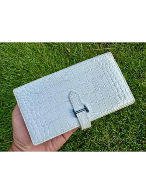 Hermès Authentic Hermes Bearn Gris Perle Matte Alligator Leather