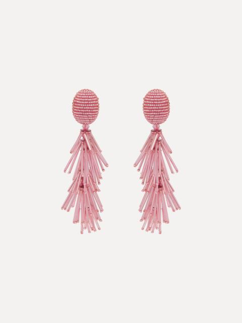 Oscar de la Renta BEADED FRINGE TASSEL CLIP-ON EARRINGS