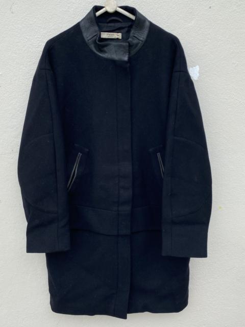 Prada Authentic PRADA Minimalist Leather Funnel Neck Coat