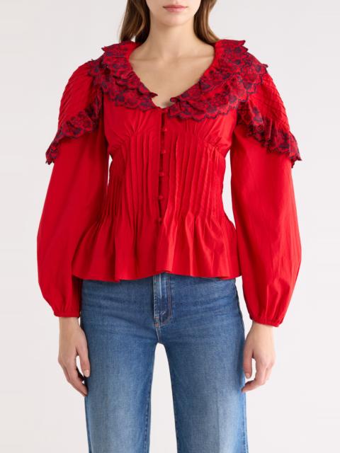 DAMSON MADDER. Damson Madder Caroline Embroidered Organic Cotton Peplum Top at Nordstrom