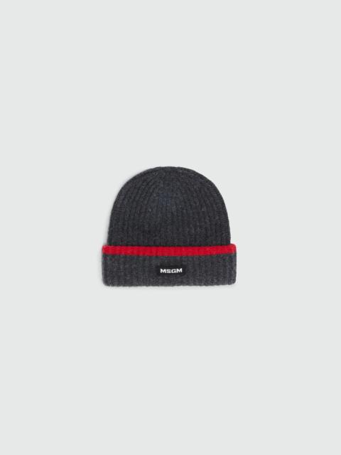 MSGM Anthracite ribbed cap with MSGM label and red profiles