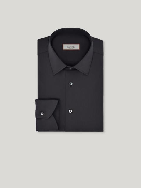 Canali BLACK SHIRT IN STRETCH COTTON BLEND WITH POINTED COLLAR