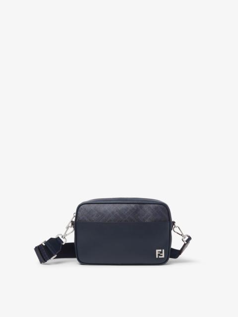 FENDI Squared FF Camera Case Midnight blue leather and dark blue FF Canvas bag