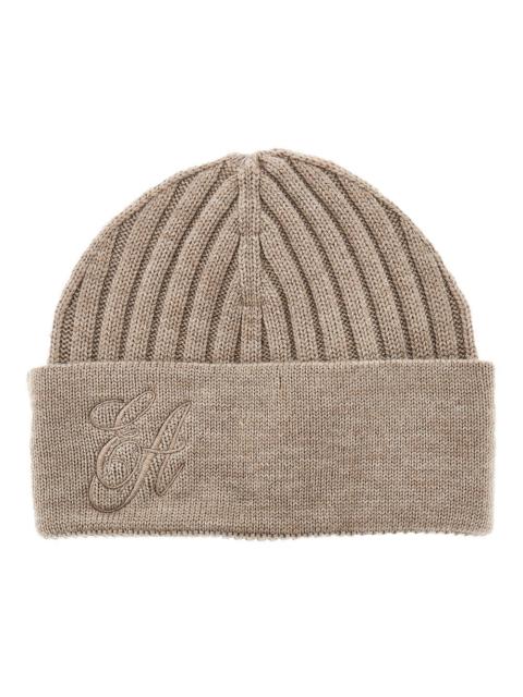 EMPORIO ARMANI WOOL BEANIE HAT WITH LOGO EMBROIDERY