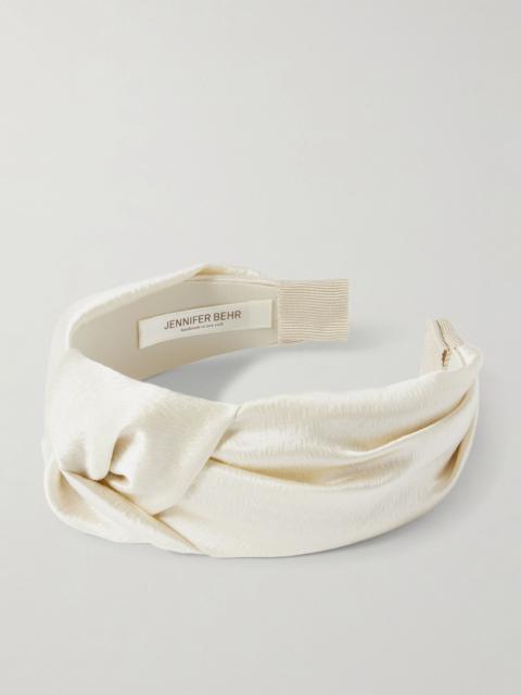 Jennifer Behr Samaya knotted hammered silk-satin headband Cream