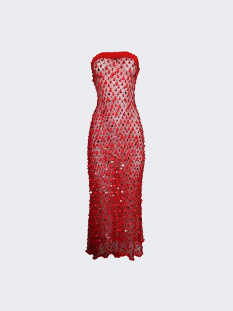 ROBERTA EINER Fishnet Bandeau Maxi Dress Red
