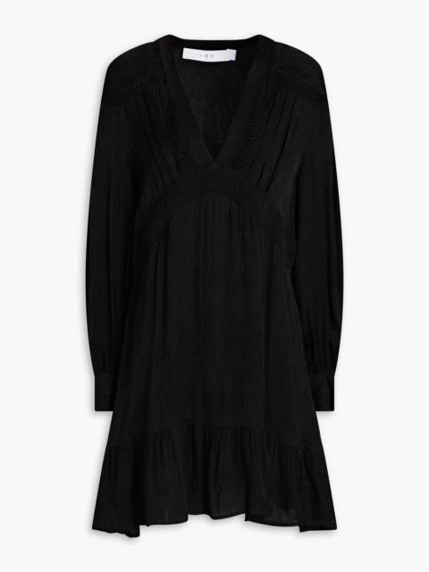 Other Designers Bilam lace-trimmed plissé crepe de chine mini dress