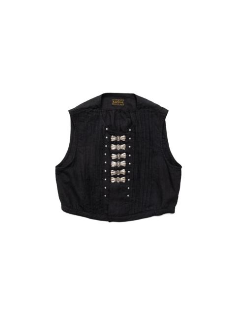 Linen Cropped Butterfly Concho Gilet - Black