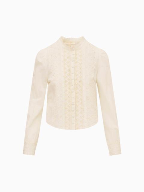 LoveShackFancy Larine Pearl-Embellished Cotton Blouse