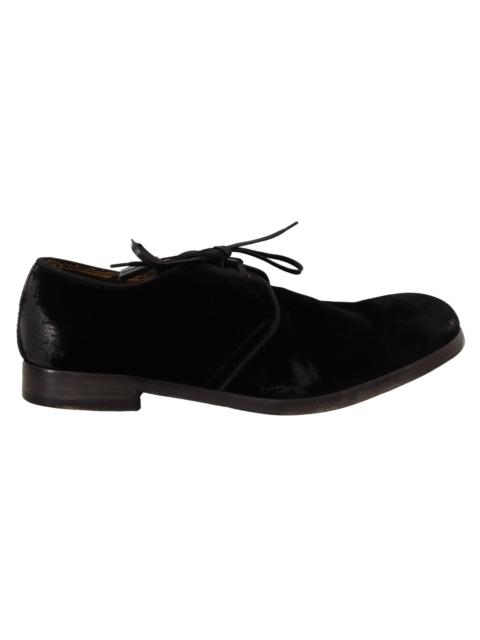 Dolce & Gabbana Dolce & Gabbana Black Velvet Lace Up Aged Style Derby Shoes