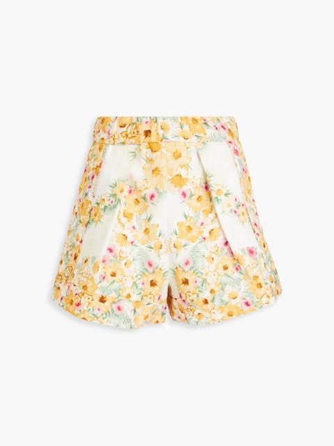 maje Pleated floral-print cotton shorts