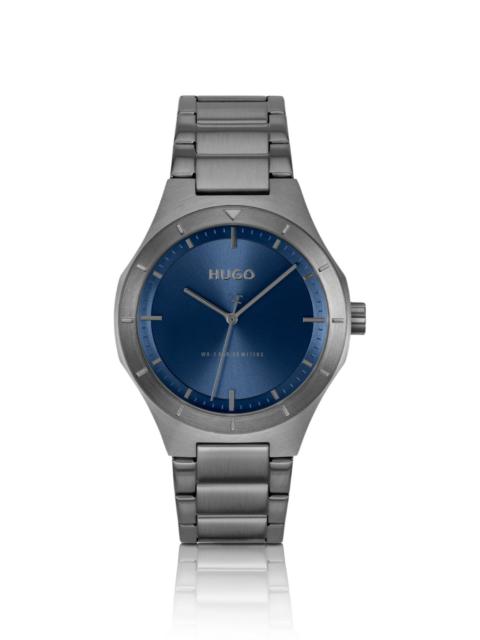 HUGO LIT GRAY-PLATED WATCH WITH BLUE DIAL