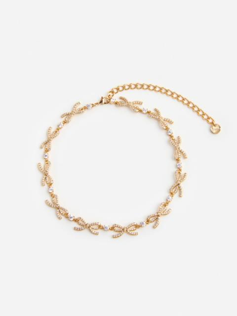 self-portrait Gold Crystal Bows Necklace