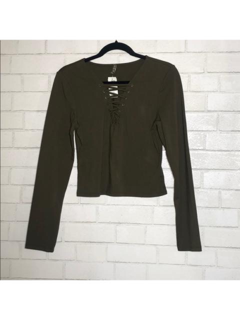 Other Designers LF Olive Long Sleeve Lace Up Top