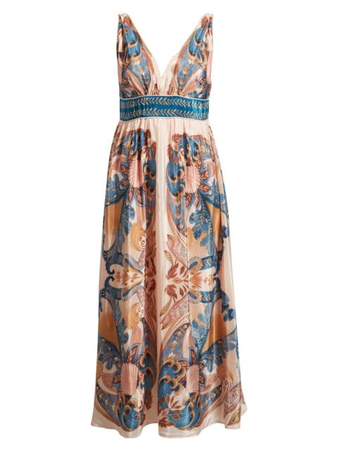 FARM RIO FARM Rio Garden Scarf Print Midi Dress in Garden Scarf Soft Pink at Nordstrom