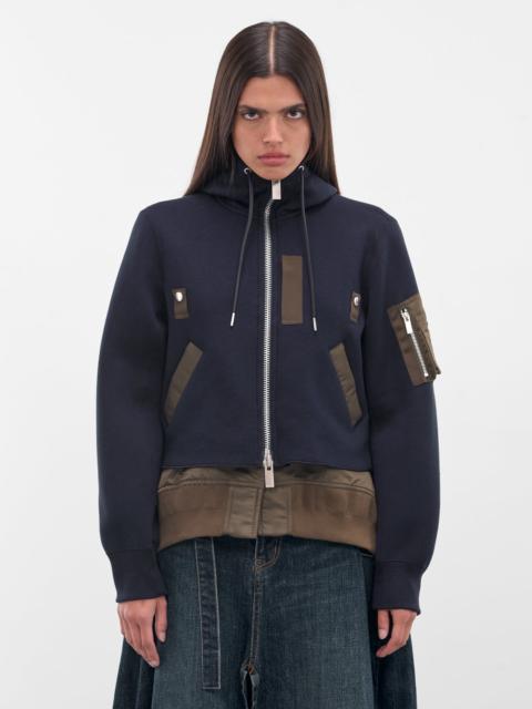 sacai Navy Mixed-Material Zip Hoodie