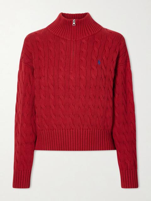 Polo Ralph Lauren Embroidered Cable-knit Cotton Half-zip Sweater