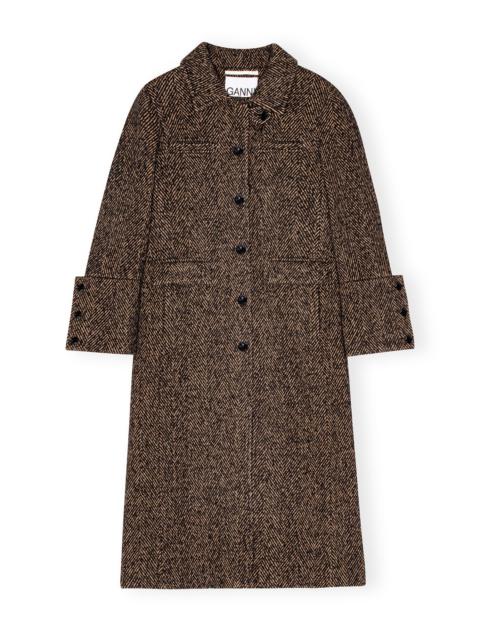 GANNI HERRINGBONE WOOL COAT