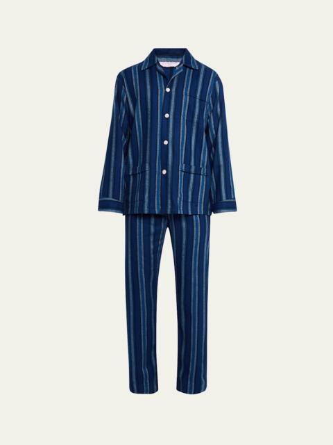 Derek Rose Men's Kleburn Stripe Flannel Long Pajama Set