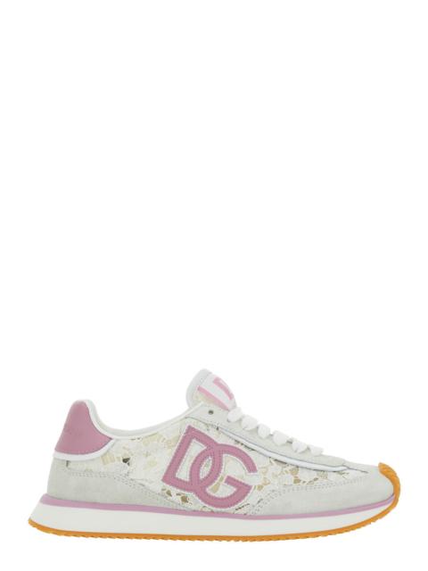 Dolce & Gabbana Dolce & Gabbana Women White Low Top With Lace Details And Dg Patch On The Side In Fabric And Suede B