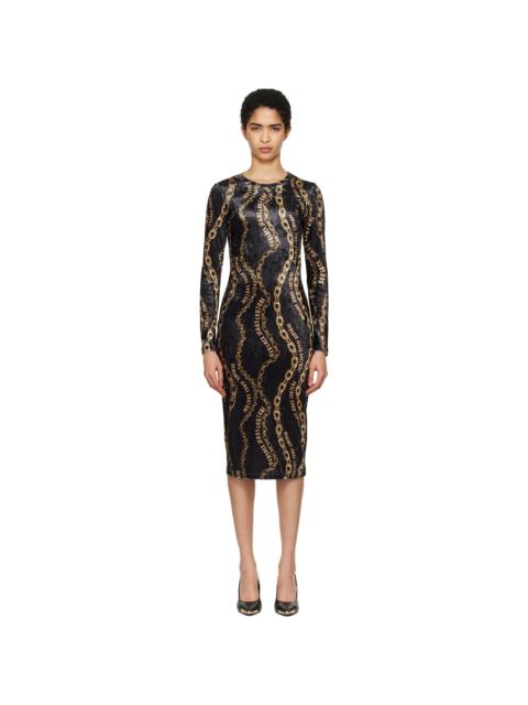VERSACE JEANS COUTURE Black Chain Couture Velvet Midi Dress