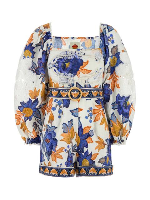 FARM RIO Printed linen blend Summer Flowers jumpsuit