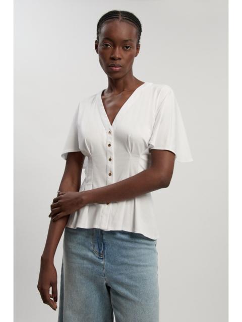 KAREN MILLEN Jersey V Neck Button Detail  T - Shirt