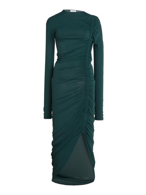FERRAGAMO Ruched Jersey-Knit Midi Dress green