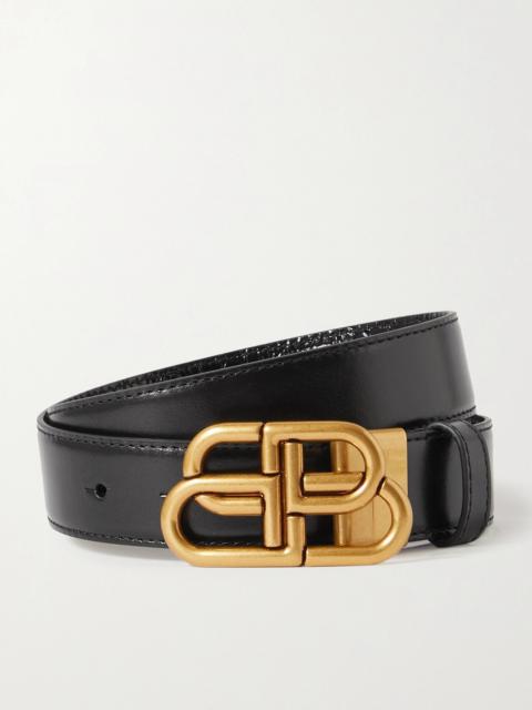 BALENCIAGA Bb Reversible Croc-effect And Smooth Leather Waist Belt
