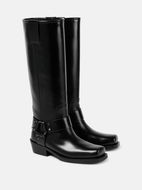 Rockstud leather biker boots