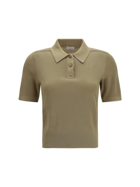 Burberry Burberry Knit Polo with Check Trim Flax