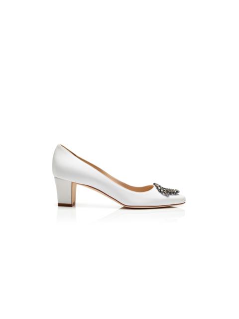 Manolo Blahnik Cream Crepe De Chine Jewel Buckle Pumps