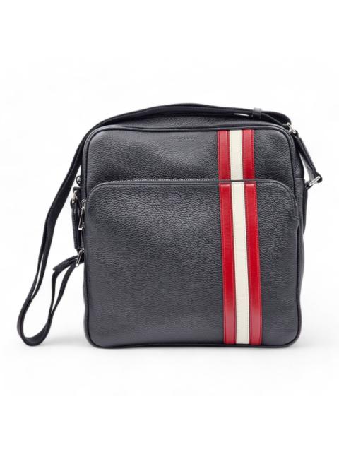 Bally - Cosmy Striped Logo Leather Messenger Crossbody Bag Black