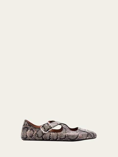 Alaïa Crisscross Snakeskin Leather Ballerina Flats