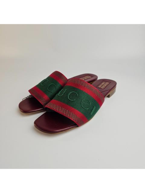 GUCCI GUCCI Green/Red Cotton With Web Slide Sandals New & Authenti