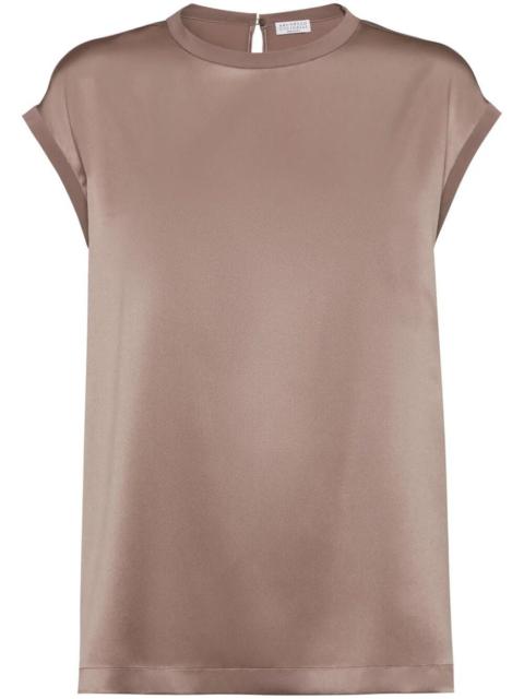 Brunello Cucinelli Brunello Cucinelli Women Stretch Silk Satin T-Shirt With Monili