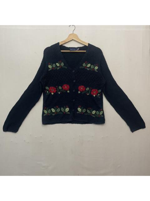 Other Designers Homespun Knitwear - LIZ CLAIBONE LIZ SPORT PETITE Embroidery Flower Cardigan