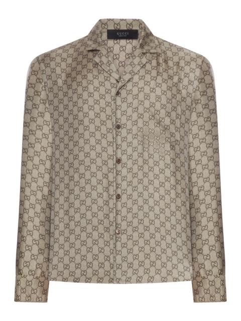 GUCCI Gucci Men Jacquard Silk Shirt With All-Over Gg Pattern