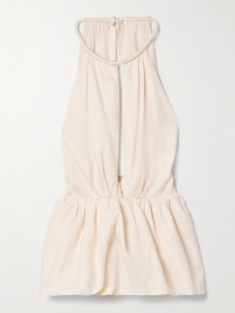 Johanna Ortiz Vision Carrier Cutout Ruched Cotton-blend Poplin Peplum Top