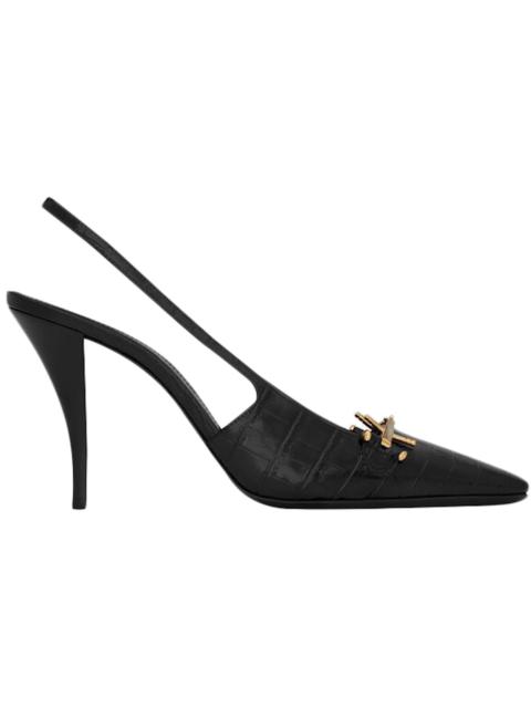 SAINT LAURENT Saint Laurent Blade Slingback Pump Black Crocodile-Embossed Patent Leather