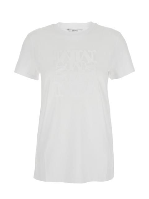 Max Mara Max Mara Women White Crewneck T-Shirt With Tonal Logo On The Front In Cotton Woman