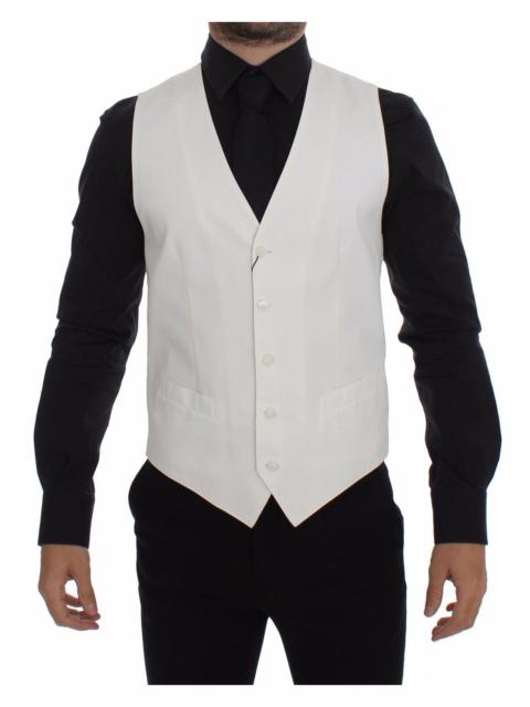 Dolce & Gabbana White Cotton Silk Blend Dress Vest Blazer