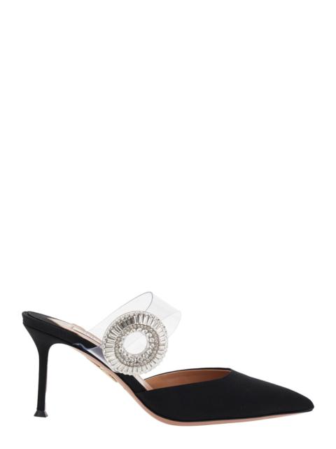 AQUAZZURA Aquazzura Women Black Slingback Mules With Crystal Embellishment And Transparent Strap In Suede Woma